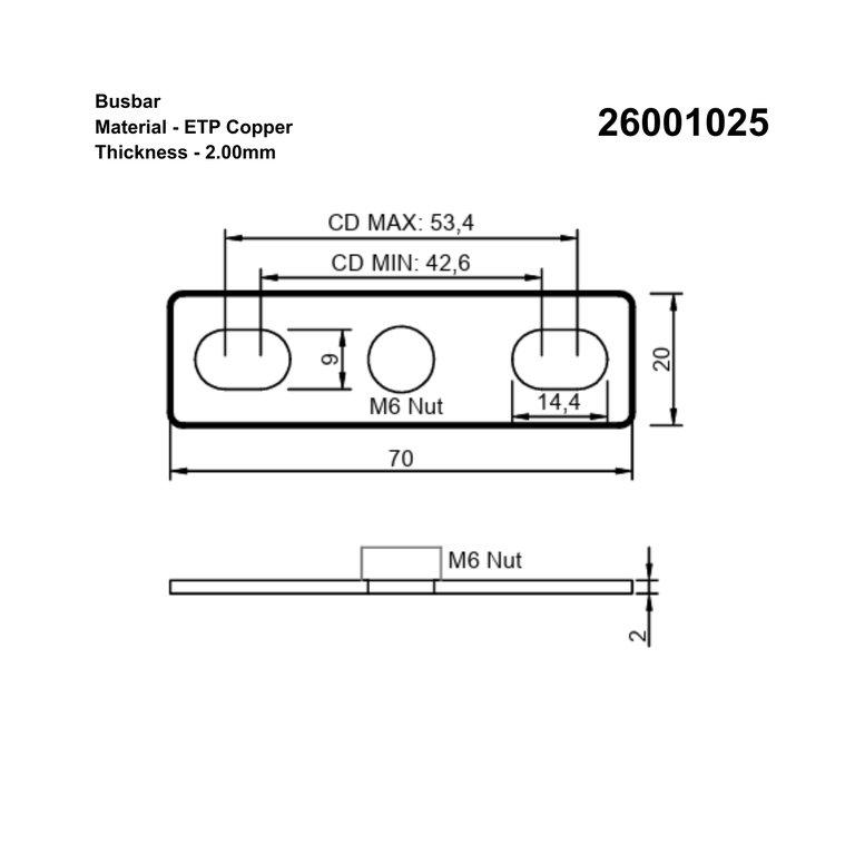 Aluminium Bus Bar 70X20X2mm  - Image 2